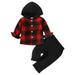 ZIZOCWA Toddler Baby Boy Fall Clothes 2 Piece Plaid Button Down Pullover Sweatshirt Tops Jackets and Pants Sweatsuit Outfits Clothing Set Red 3 Years