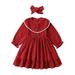 aturustex Girls Dress Lace Trim Crew Neck Long Sleeve Dress with Headband