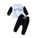 ZIZOCWA Baby Boys Letter Printed Fall Sweatshirts Jogger Pants Clothes Set Casual O-Neck Long Sleeves Color Block Tops Pullover Sweatpants Black Size100