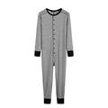 Elainilye Fashion Pajamas Striped Pajamas Adults Butt Flap Soft Long Sleeve Sleepwear Jumpsuit Pajama Set Loungewear White