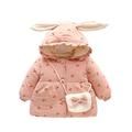 QUYUON Baby Girl Jacket Cute Ear Shaped Toddler Parkas Jacket Soft Warm Thicken Winter Coat Kids Long Sleeve Button-Down Fall Hoodie Jackets Baby Girls Outerwear Jackets Pink 12-18 Months