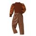 Qiangong Kids Baby Girls Winter Solid Cotton Ribbed Long Sleeve High Collar Tops Pants Outfits Brown 7Y