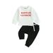 goowrom Boys Long Sleeve Letter Print Sweatshirt Solid Color Pants Sets