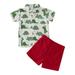 ASFGIMUJ Toddler Girl Fall Outfits Christmas Short Sleeve Cartoon Dinosaur Prints T Shirt Tops Shorts Child Gentleman Baby Boy Fall Outfits Green 2 Years-3 Years