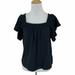 J. Crew Tops | J. Crew Smocked Square Neck Top Women's Size Xs Black Cap Fluttery Sleeves Shirt | Color: Black | Size: Xs