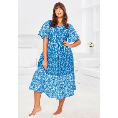 Plus Size Women's Tiered Print Lounger by Only Necessities in Pool Blue Floral (Size 1X)