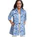 Plus Size Women's Long Denim Jacket by Jessica London in Blue Watercolor Animal (Size 20 W) Tunic Length Jean Jacket