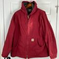 Carhartt Jackets & Coats | Carhartt Distressed Sandstone Duck Jacket Red Fleece Insulated Mens Xxl | Color: Red | Size: Xxl