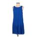 Express Casual Dress - DropWaist Scoop Neck Sleeveless: Blue Print Dresses - Women's Size Small
