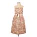 Ann Taylor Casual Dress - A-Line Open Neckline Sleeveless: Tan Print Dresses - Women's Size 6 Petite