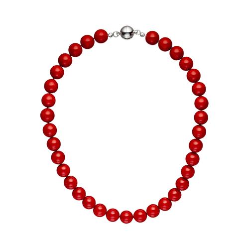Perlenkette JOBO, rot, Halsketten, Damen, Perlen-Metall, L: 45cm, Perlen, Metall, mit Muschelkern-Perlen 45 cm