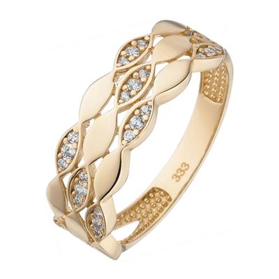 Fingerring JOBO Gr. 50, gold (gelbgold 333, weiß), Fingerringe, Damen, 50, Gelbgold 333, 333 Gold mit 26 Zirkonia Image