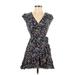J.Crew Casual Dress - A-Line V Neck Short sleeves: Black Floral Dresses - Women's Size 0 Petite