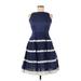 Talbots Casual Dress - A-Line Crew Neck Sleeveless: Blue Print Dresses - Women's Size 2 Petite