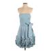 BCBGMAXAZRIA Cocktail Dress - A-Line Strapless Sleeveless: Blue Solid Dresses - Women's Size 2