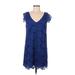 BB Dakota Cocktail Dress - Shift V-Neck Short sleeves: Blue Dresses - Women's Size Medium