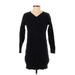 Gap Casual Dress - Sweater Dress V Neck 3/4 sleeves: Black Print Dresses - Women's Size Small