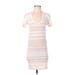 James Perse Casual Dress - Bodycon V Neck Short sleeves: Ivory Color Block Dresses - Women's Size X-Small
