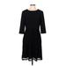 Nine West Casual Dress - A-Line Crew Neck 3/4 sleeves: Black Print Dresses - Women's Size 6