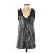 Zara Cocktail Dress - Shift Plunge Sleeveless: Silver Print Dresses - Women's Size Small