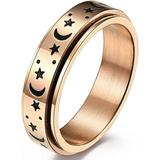 yfstyle Titanium Stainless Steel Spinner Ring Anxiety Rings for Women Men 6/8mm Star Moon Fidget Ring Cat Stress Relief Spining Ring Silver Gold Black Plated Anti-Anxiety Ring Promise Band Silver5