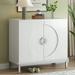 Storage Sideboard with Solid Wood Veneer and Metal Leg Frame, Accent Cabinet for Living Room