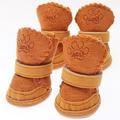 4PCS/Set Dog Boot Shoes Anti-Slip Warm Small Puppy Pet PU Leather Booties