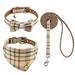 CHOIEO Bow Tie Dog Collar and Leash Set w. Adjustable Dog Bandana Cute Collar w. Removable Bowtie & Silver Bell Classic Plaid Pattern Fit for Small Dogs Puppies and Cats (Brown)