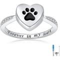925 Sterling Silver Love Heart Urn Ring for pet Dog Cat s Ashes Keepsake Memorial Tiny Jewelry Forever in My Heart Paw Print Cremation Finger Rings