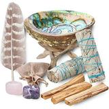 Home Cleansing & Smudging Kit with White Sage Palo Santo Abalone & Stand Smudge Feather & Guide - Smudge Kit with Sage Smudge Sticks