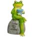 Mdesiwst Animal Design Statuary Green Sitting Frog Drinking Coffee Stone Garden Statue for Home Decor