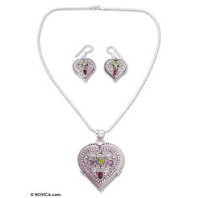 Joyful Heart,'Sterling Silver Necklace and Earrings Jewelry Set'