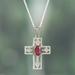 Faithful Passion,'Ruby and Cubic Zirconia Cross Pendant Necklace from India'