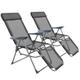 Outsunny Outdoor Sun Lounger Set of 2, Reclining Garden Chairs with Adjustable Footrest, 2 Pieces Recliner with 5-level Adjustable Backrest, Headrest,