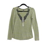 Free People Tops | Free People Striped Thermal Henley Top Long Sleeves Gray Yellow Sz S | Color: Gray/Yellow | Size: S