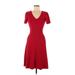 Talbots Casual Dress - A-Line V Neck Short sleeves: Red Print Dresses - Women's Size X-Small