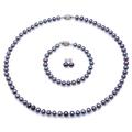 FORgue Necklace Set 7-8mm Round Blue Freshwater Necklace Bracelet and Earrings Set