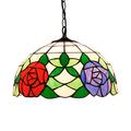 NINGZ Ceiling Stained Glass Chandelier 12" Tiffany Pendant Light red violed Rose Pendant lamp Stained Glass Balcony Light Fitting for Bedroom Restaurant Café