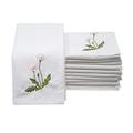 Alevel Cloth Napkins 20x20 Inch 12 Pack, Embroidered Table Napkins, 100% Cotton Soft Dinner Napkins, 220 GSM Thick Absorbent for Party & Wedding (White5)