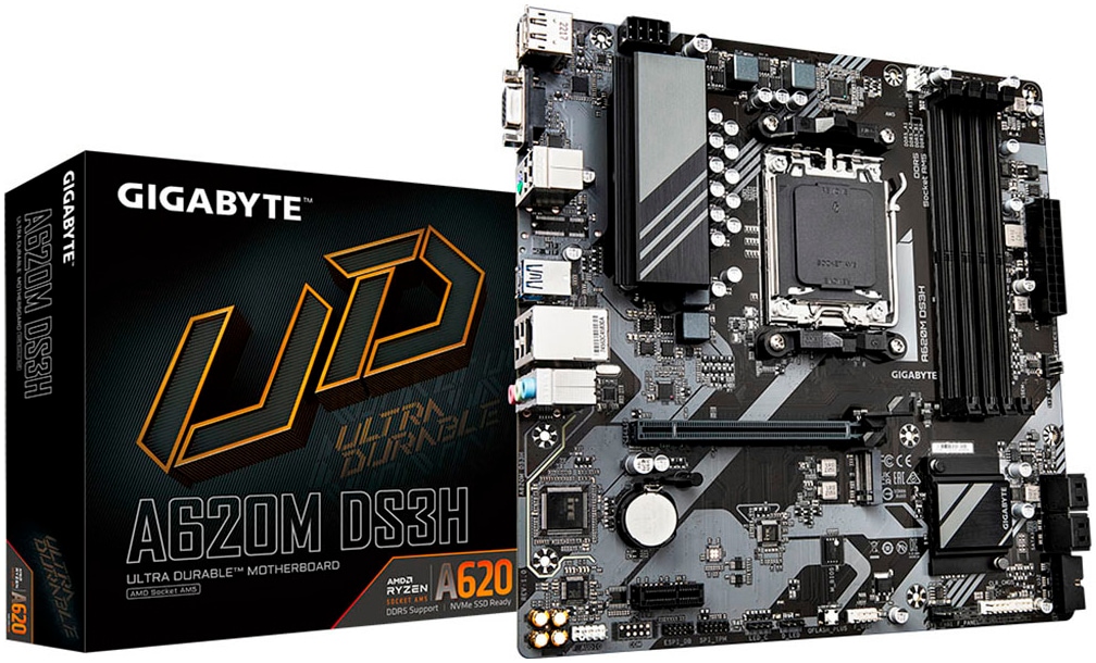 GIGABYTE Mainboard "A620M DS3H", schwarz, B:24,4cm H:3,5cm T:22,4cm, Mainboards Image