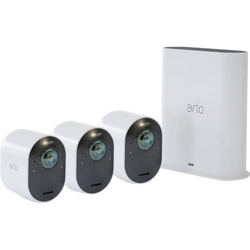 "ARLO Überwachungskamera ""Ultra 2 Spotlight Kabelloses 4K-UHD-Überwachungssystem mit 3 Kamera"" Überwachungskameras schwarz-weiß (weiß, schwarz) Smart Home Sicherheitstechnik"