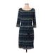 Tahari by ASL Casual Dress - Sweater Dress: Blue Chevron/Herringbone Dresses - Women's Size 10