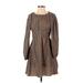 Zara Casual Dress - Mini Crew Neck Long sleeves: Brown Dresses - Women's Size Small