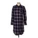 Garnet Hill Casual Dress - Shirtdress: Blue Plaid Dresses - Women's Size 4