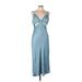 Jonathan Simkhai Cocktail Dress - Midi V Neck Sleeveless: Blue Print Dresses - Women's Size Large