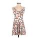 Garage Casual Dress - A-Line V Neck Sleeveless: White Floral Dresses - Women's Size Small