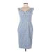 Xscape Casual Dress - Sheath V-Neck Sleeveless: Blue Solid Dresses - Women's Size 8