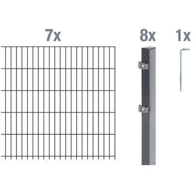 Doppelstabmattenzaun ALBERTS "Grundset", grau (anthrazit), H:120cm, Stahl, Zaunelemente, Höhe: 80-160 cm, Gesamtlänge: 4