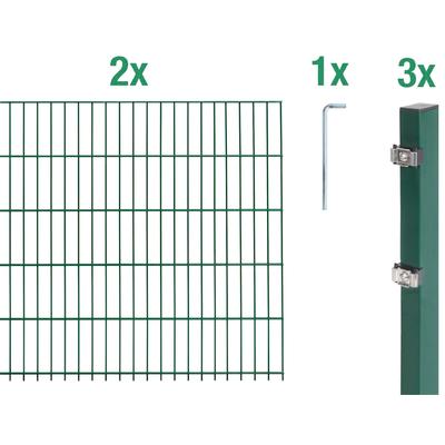 Doppelstabmattenzaun ALBERTS "Grundset", grün, H:100cm, Stahl, Zaunelemente, Höhe: 80-160 cm, Gesamtlänge: 4-30 m, zum E