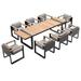 HIGOLD Cambusa Outdoor Dining Set For 8 Person Wood/Metal/Teak in Black/Brown/White | 122 W x 39.4 D in | Wayfair 2062150